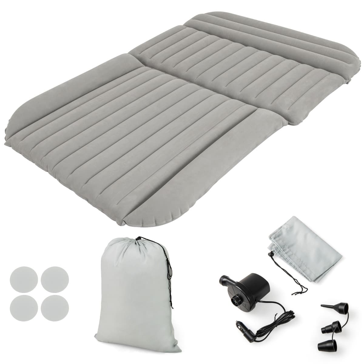 CostwayMatelas Gonflable SUV pour Camping en Voiture Lit de Voyage Épais avec Pompe à Air Flocage Double Face et Sac de Transport Gris