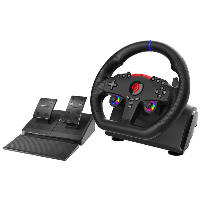Subsonic Volant Superdrive 270 GT-5 - Volant PS5 LED double sticks, rotation 270°, avec pédales et palettes au volant. Compatible PS5 et PC - Noir